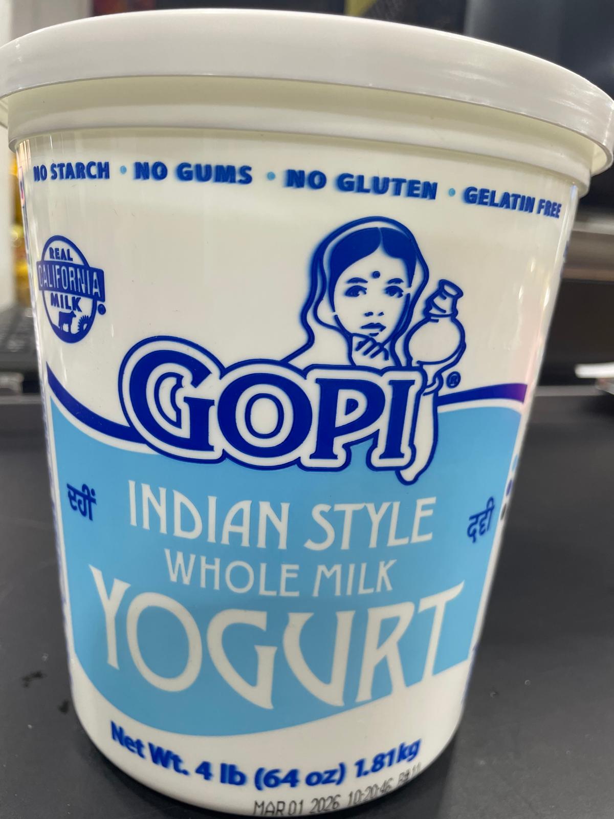 Gopi Whle Milk Yogurt 4Lb